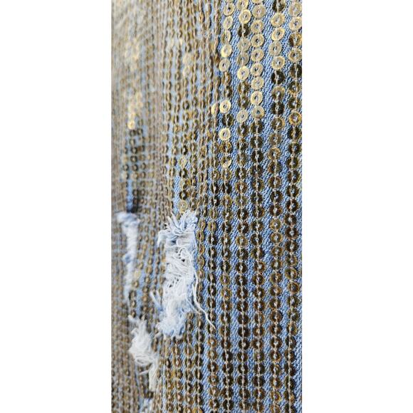 Vtg Y2K Litz Jeans 29 Extreme Distressed Glitzy Metallic Sequin Straight Leg - Picture 4 of 12